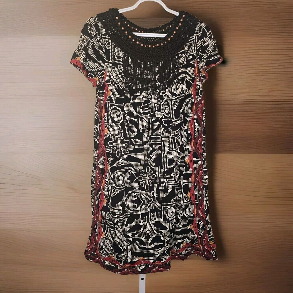Floreat Anthropologie Size S Abelia Shift Dress Beaded Embroidered Mosaic Print